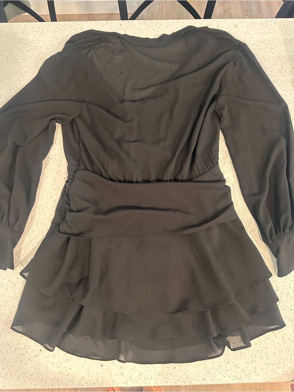 Zara Black Long-Sleeve Tie-Front Layered Mini Dress - Picture 2 of 3